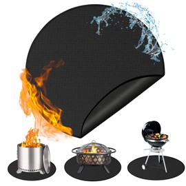 Round Under Grill Mat for Outdoor Grill, 60 Inch Anti-Slip BBQ Floor Mats, Easy to Clean Reusable Fireproof Grill Pad, Oil-Proof Waterproof Protector for Deck Fireplace Pit Mat Black