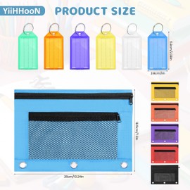 6 Pcs 3 Ring Binder Pencil Pouches, Double Zipper Pencil Case with Mesh Window, Binder Pencil Case with 6 Tags 3 Ring Binder Pouch Organizer Bag for School Office Supplies Accessories