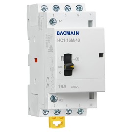 Baomain 24V AC 4-Pole Contactor, 16A 4NO Normally Open, DIN Rail Mount - Manual & Automatic Switchable for HVAC, Motor, Pump, Lighting HC1-16M/40-24VAC