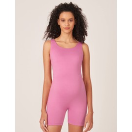 POSHDIVAH Women's Maternity Bodysuit Pregnancy Shapewear Sleeveless Tank Top Shorts Romper Leotard Jumpsuit for Photoshoot Work Pink Large