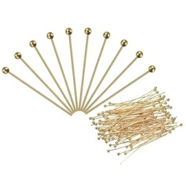 100Pcs Gold Plated Brass Ball Head Pins for Jewelry Making,Earrings- Hypoallergenic (50mm x 24 Gauge) 3/4 Inch Use Safety Convenient to Carry,Head Pins,Beading and Jewelry Making,Jewelry Findings