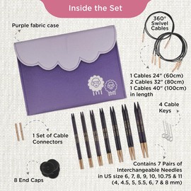KnitPro J'Adore Cubics Knitting Pins, Circular, Interchangeable, Normal Length, Deluxe Set, Purple, 26-19301