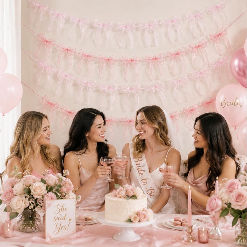 4 Pcs Pink Bow Garland Banner Pre Strung