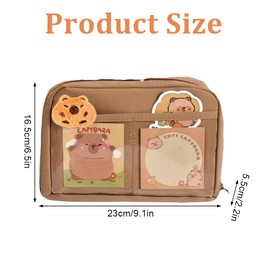 Hojalis Capybara Stationery Set, Capybara School Pencil Case with Pens, Ruler, Eraser, Sticky Notes, Sticker, Brooch, Clip & Keychain, Adorable Capybara Pencil Case Stationery Set for Back to School