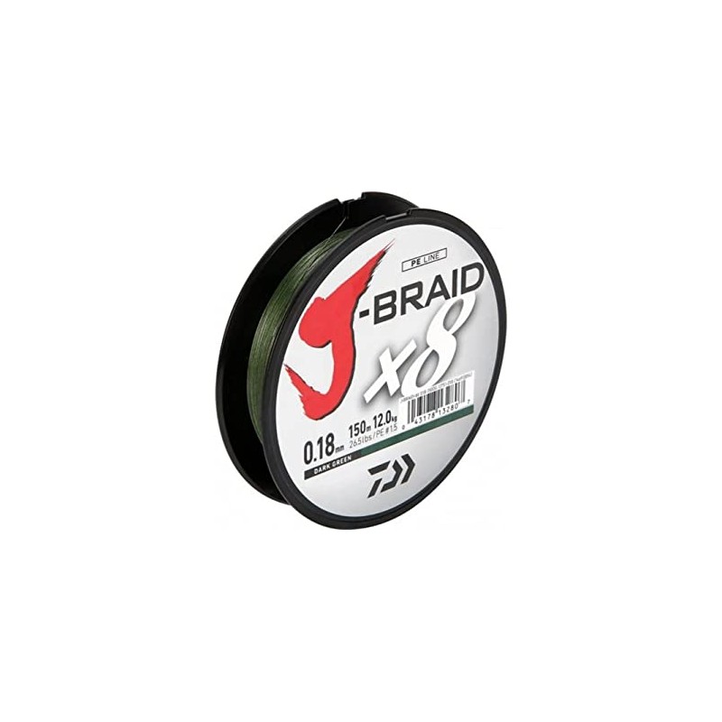 Daiwa J-Braid 8 Braid 0.16mm, 9,0kg/20,0lbs, 150m dark green