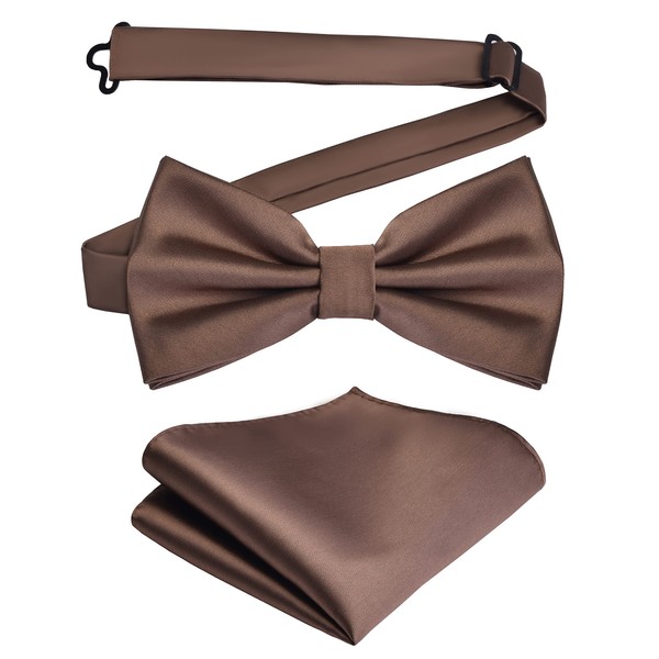 Mens Silk Brown Bow Tie and Pocket Square Set for