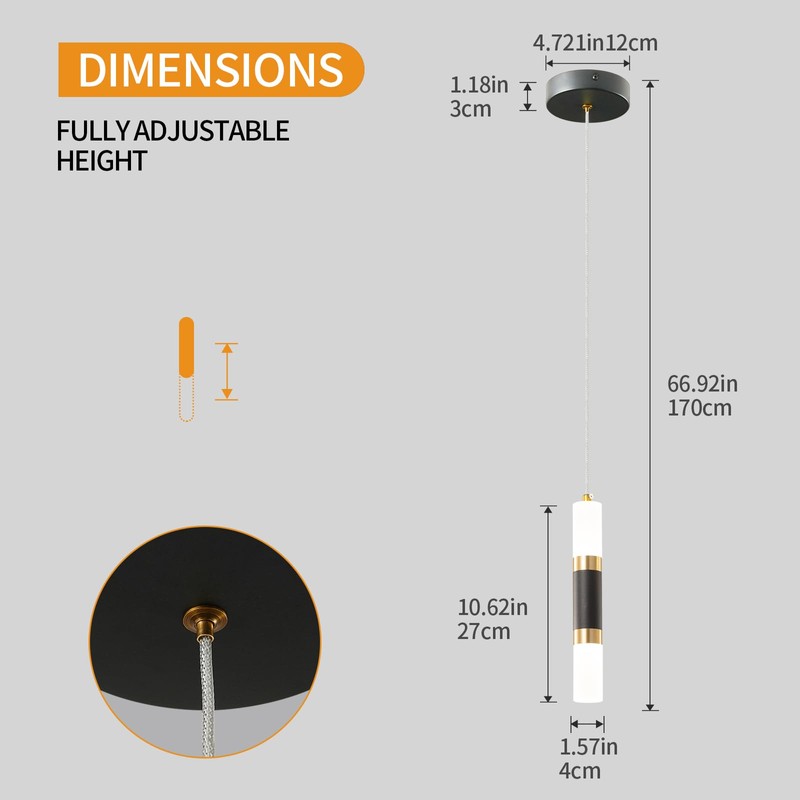 ZYBWL Modern Black Kitchen Island Light Fixture Dimmable LED Mini