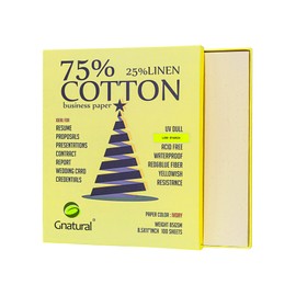 75% Cotton 25% Linen Business Paper, Ivory 85gsm 8.5"W x 11"L Resume Paper, Won't Get Wet Printing Paper 100/Box with Low Starch