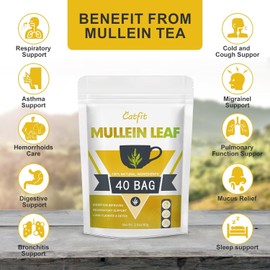 Mullein Leaf Herbal Tea, Mullen Tea for Respiratory, Lung Cleanse, Iymphatic Cleanse & Detox, Immune Support, Non-GMO, No Caffeine, 40 Tea Bags