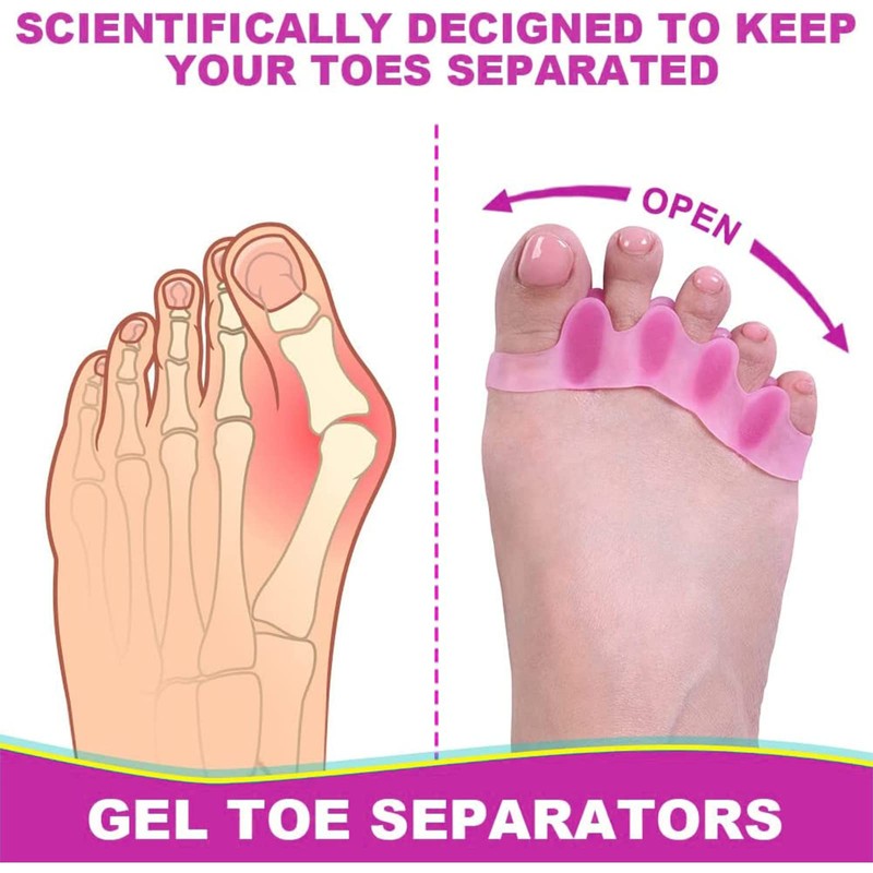Toe Spacers(2 Pair), Gel Toe Separators to Correct Toes, Bunion
