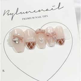 Bonbon Chocolat Handmade Nail Tips Nail Tips - Short Coffin / 봉봉 쇼콜라 수제네일팁 네일팁 - 숏코핀