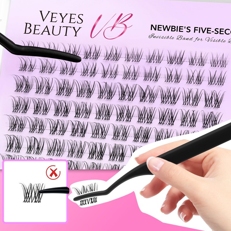 VEYESBEAUTY Lash Clusters Individual Eyelash Extensions Thin & Invisible Band