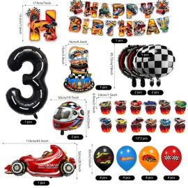 Chingcoo Pack of 54 Hot Whels Birthday Decoration 5 Years Boy, Hot Whels Birthday Party Set Boy, Car Birthday Decoration Racing Car Birthday Decoration Wheels Balloons for 5 Years Boy Birthday Party