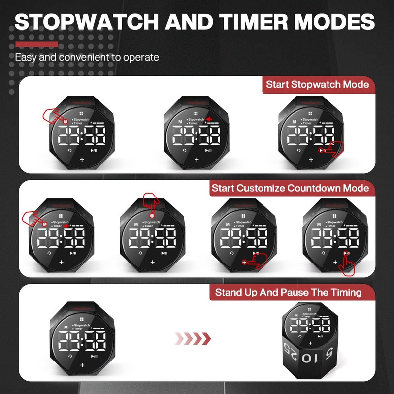 Pomodoro Productivity Timer, Desk Timer with Metal Case, Rotating Screen