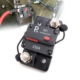 partsPTT 250 Amp 48VDC Hi-Amp Circuit Breaker with Manual Reset High Amp, Water Resistant IP 67 Breakers Manual Reset Extended Surface Diagonal Stud Mount 3/8" Marin, Truck Solar System F