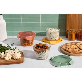 Ello Color Lock 2 Cup 6PC, 3 Pack Glass Meal Prep Sets Leak-Proof Glass Food Storage Containers with Airtight BPA-Free Plastic Lids, Dishwasher, Microwave, and Freezer Safe, Desert Festival