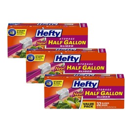 Hefty Slider Storage Bags, Half Gallon Size, 32 Count (Pack of 3)