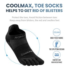aomagic - Calcetines deportivos para hombres y mujeres, para correr y correr Coolmax de cinco dedos, transpirables, ligeros, 3 pares, E4110# Negro, Small