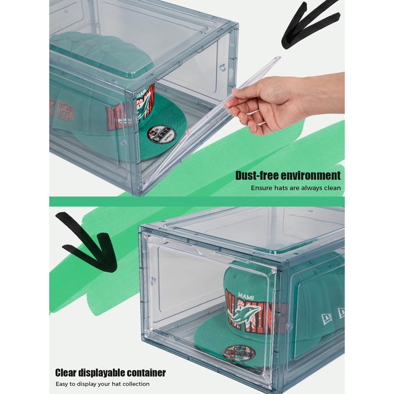 SCAVATA 6 Pack Hat Organizer Box, Stackable Clear Baseball Caps
