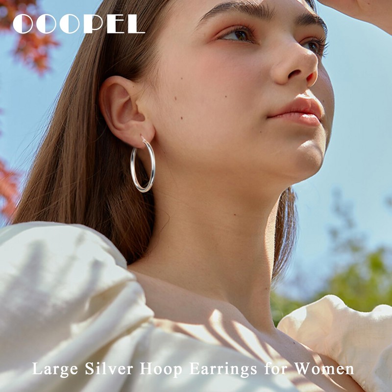 OOOPEL Silver Hoops Earrings For Women S925 Sterling Silver Post