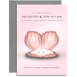 Daughter & Son-in-Law 30th Anniversary Card - Pearl Wedding Anniversary Card - Pearl Hearts Design - A5 Size Card with Grey Envelope