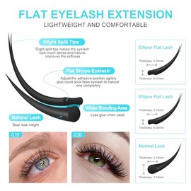NAGARAKU Ellipse Extensión de Pestañas Planas Profesional Doble Punta Dividida Pestañas Postizas Individuales Suministros Pestañas Negras Mate Diseño 