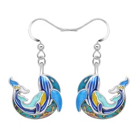 NEWEI Cute Enamel Whale Octopus Jellyfish Shark Earrings Dangle Beach Jewelry for Women Girls Sea Animals Gifts (1-Blue Whale)