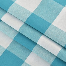 NATUS WEAVER 3 Pc Cotton Classic Country Farmhouse Kitchen Window Curtain - Sky Blue & White Buffalo Check Tier & Valance Set, 54" x 18" / 27" x 36"