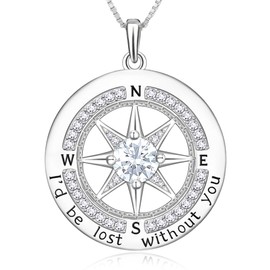 Kuschelkatze 1 Carat Moissanite Compass Pendant Necklace in Sterling Silver – Engraved 'I'd Be Lost Without You' – Heartfelt Anniversary, Graduation, or Milestone Gift for Her