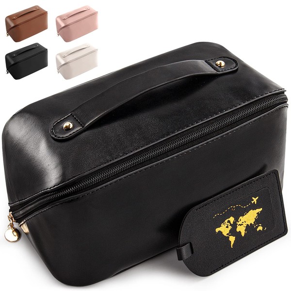 Cosmetic Bag PU Leather Toiletry Bag Travel Make Up Bag, black, Storage of cosmetics