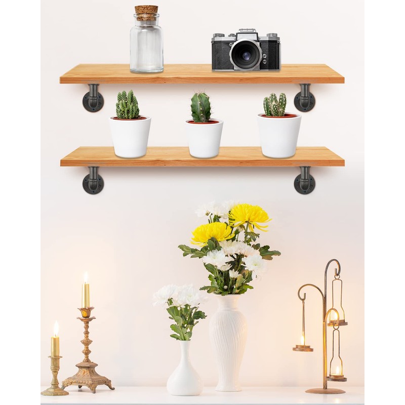 MUZIK 4 Pack Pipe Floating Shelf Bracket Heavy Duty, Black