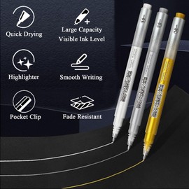 White Gold Silver Gel Pens 3 Colors 1.0mm Marker Rollerball Highlighter for Drawing Writing