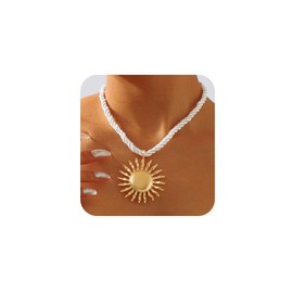 Tgirls Boho Gold Necklace for Women Big Starfish Pendant Necklaces Sun Choker Necklace Chunky Conch Shell Beach Necklace Statement Summer Jewelry (Sun)
