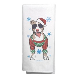 Christmas Party Supplies Cool Pitbull in an Xmas Sweater Holiday Decor 2 Pack Kitchen Tea Towels White