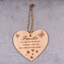 levandeo Heart 9 x 10 cm Birch Wood Sayings Family Love Decoration Wooden Pendant Love Gift Wooden Heart Wooden Decoration Wall Decoration