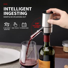 Wine Gifts-Smart - Dispensador de vino eléctrico Rocyis, aireador de vino de un solo toque con base de almacenamiento y tubo retráctil (acero inoxidable)