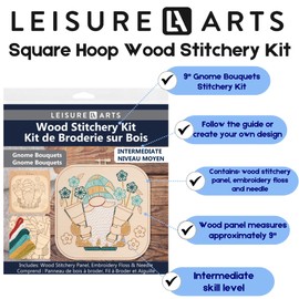 LEISURE ARTS Wood Stitched String Art Kit with Gnome Bouquets - Craft Kit for Kids and Adults - 9''