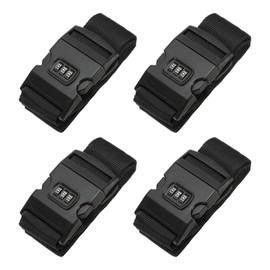 PATIKIL Luggage Straps, 4 Pack Suitcase Straps Adjustable Luggage Belts Strap with Combination Lock TSA Approved for Luggage Suitcases Travel, Black