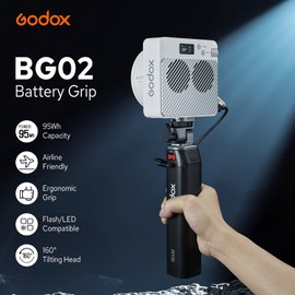 GODOX BG02 Battery Handle, Extended Power Handgrip, 6600mAh Battery, with D-Tap, USB-C Cable and Adapter, Portable Flash Handle AD200/AD200Pro/AD200ProII/AD300Pro, ML FH Series LED Light