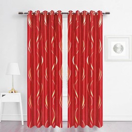 MYRU 1 Pair Luxury Wave Pattern Striped Blackout Curtains with Gold Foil Design, Grommet Top, Thermal Insulated Window Drapes(Red and Gold, 2 Panels 54 x 84 Inch)