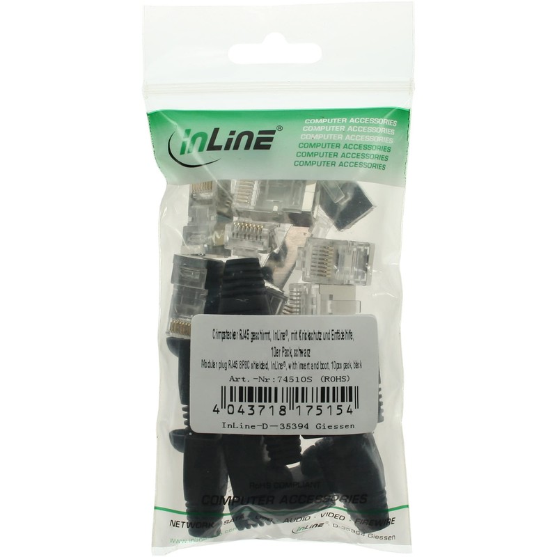 Modular plug RJ45 8P8C shielded, InLine®, with insert and boot,