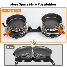 INFOOD Propane Camping Stove 20,000 BTU - Portable 2 Burner Gas Stove with Adjustable Flame Control, Piezo Ignition, Carry Bag & Propane Adapter Hose, Folding Design for Camp, BBQ, Tailgating, Black