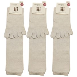 [Applause] 3 Pairs Silk 5 Toe High Socks, 13.8 inches (35 cm) Length, With Heels, Beige, beige