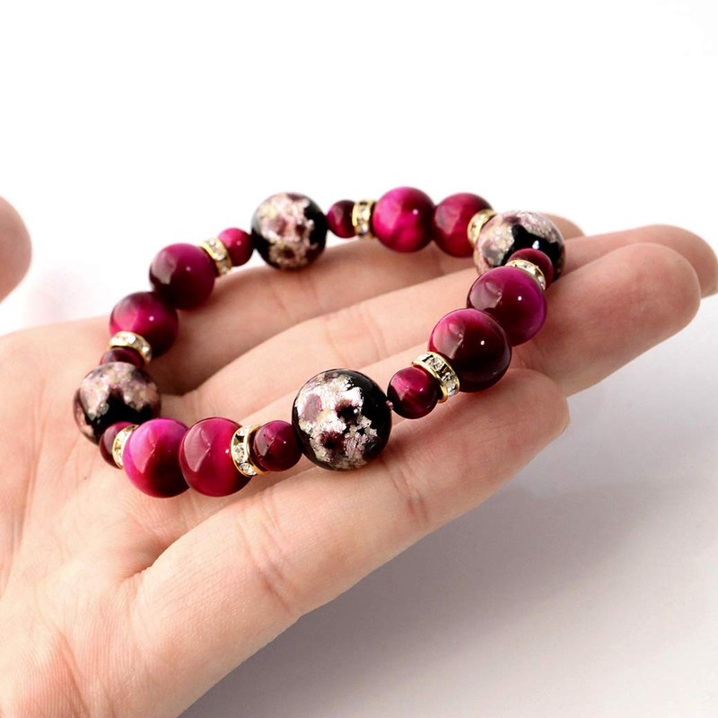 Gold Stone Luminous Firefly Glass Pink Bracelet, Okinawa, Souvenir, Power