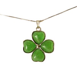 Lovasong Four Leaf Clover Jade Pendant 925 Silver Necklace Natural Green Aventurine Good Luck St. Patrick's Day Spiritual Healing Protection, Sterling Silver, Jade