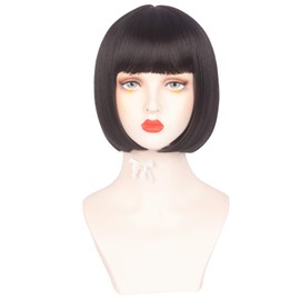 Askuang Bob Pelucas con flequillo corto negro peluca con flequillo para mujer, sintética colorida, para cosplay, día a día, fiesta, para mujer, aspecto natural (25,4 cm)