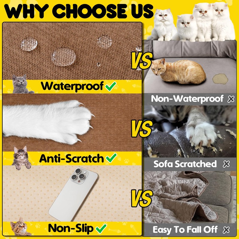 Cat Scratch Furniture Protector - Anti-Slip, Waterproof Sofa Cover to