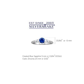 Silvershake Petite Created Round Shape Blue Sapphire White Gold Plated 925 Sterling Silver Promise Ring September Gemstone Birthstone, Sterling Silver Rhodium (White Gold Plated), synthetic sapphire blue