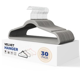 YSSOA 30 Packs Velvet Hangers, Non Slip Space Saving Suit Hangers, Heavy Duty Clothes Hangers with 360° Rotatable Hook for Coats, Pants, Grey
