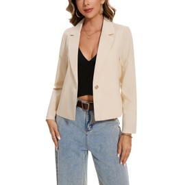 MINTLIMIT Women's Long Sleeve Linen Blazers Suit Notched Lapel Unlined Elegant Summer Lightweight Jakcetes (Beige L)
